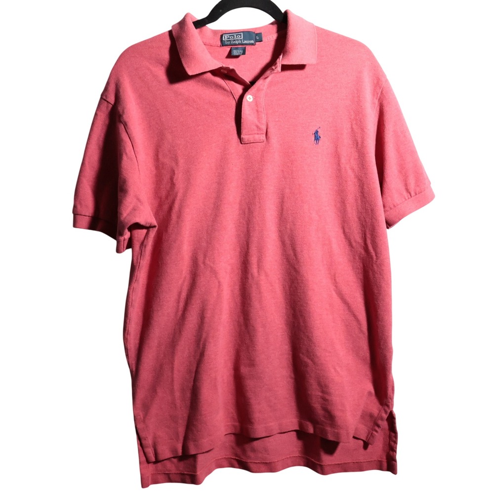 VTG Polo Ralph Lauren Mens L Pink Polo Shirt Blue Pony Short Sleeve Cotton 90s